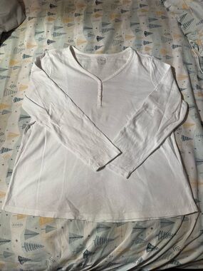 LL BEAN White Long Sleeve Henley Top